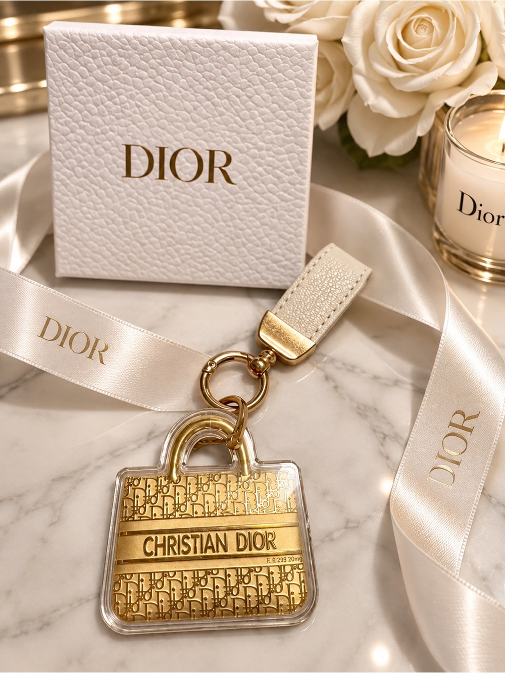 Dior Gold and Cream Christian Dior Bag Charm Keyring